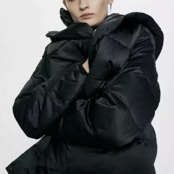 ZARA SOLD OUT WATER REPELLENT DOWN BLACK COAT - Picture 6 of 7